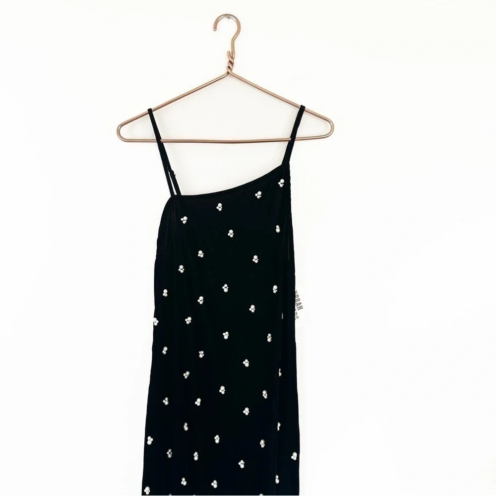 Urban Outfitters Velvet Beaded Black Midi Dress Womens Size 8 New Y2K Style - Picture 5 of 8